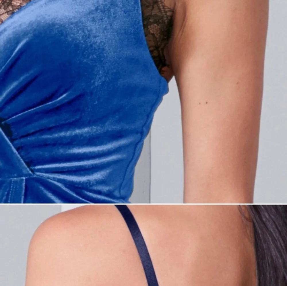 Blue Velvet Lace-Trim Evening Gown - Picture 4 of 4